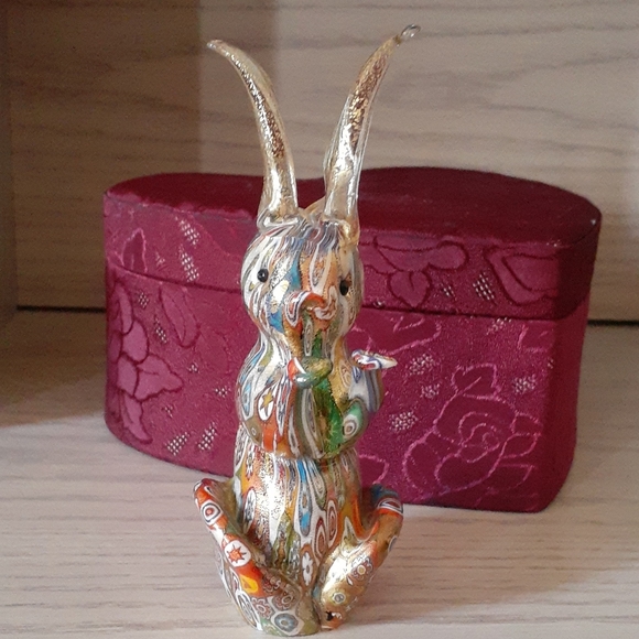 Murano Other - Murano Rabbit Figurine in Murrine Millefiori Gold